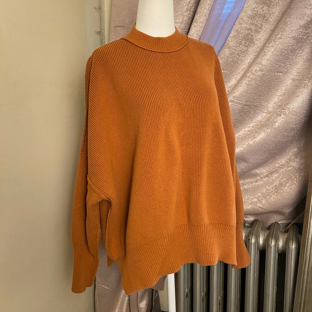 Free People • Easy Street Tunic Sweater • XS Burnt Orange Pumpkin Autumn